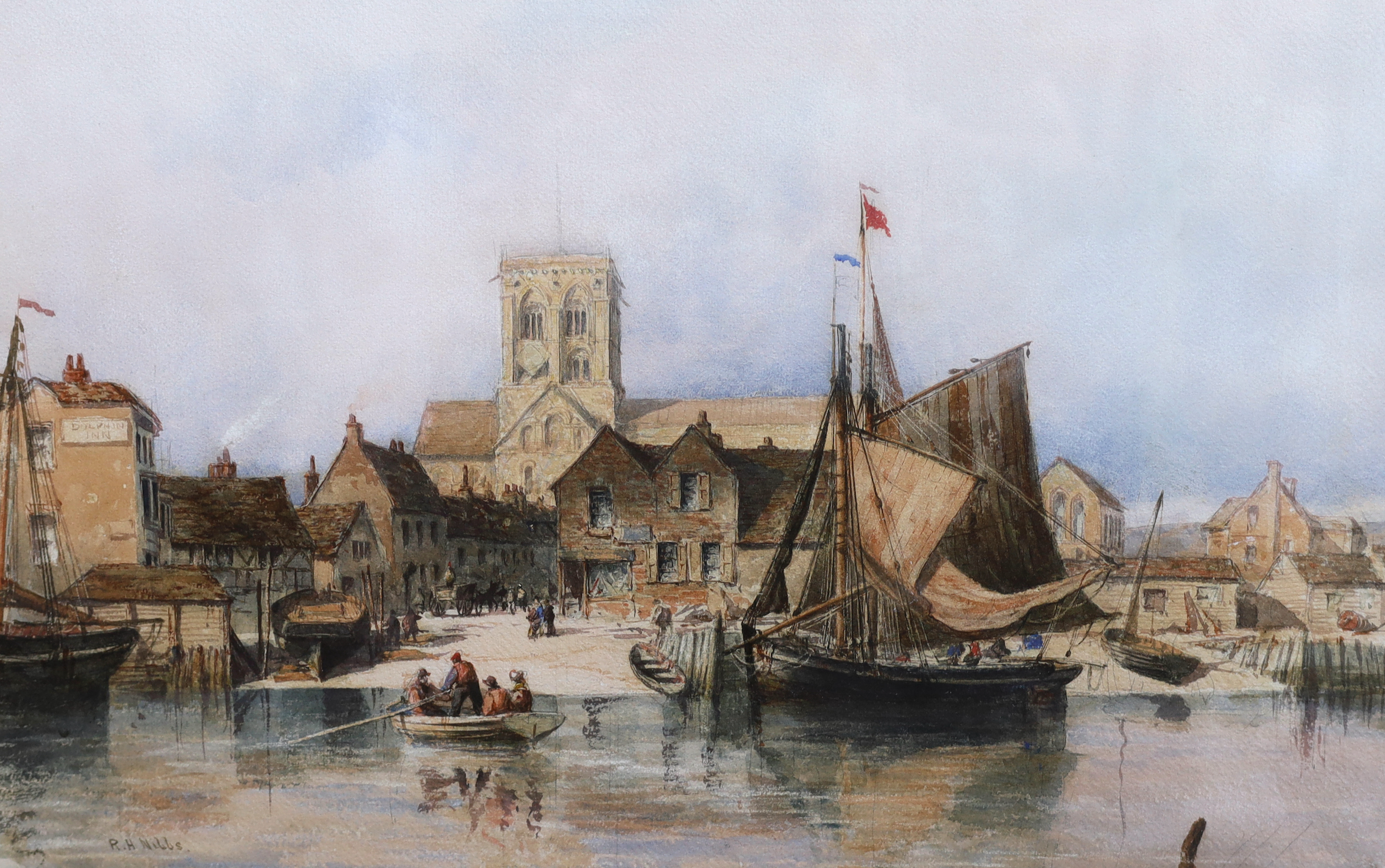 Richard Henry Nibbs (English, 1816–1893), 'Old Shoreham Harbour', watercolour, 38 x 60cm